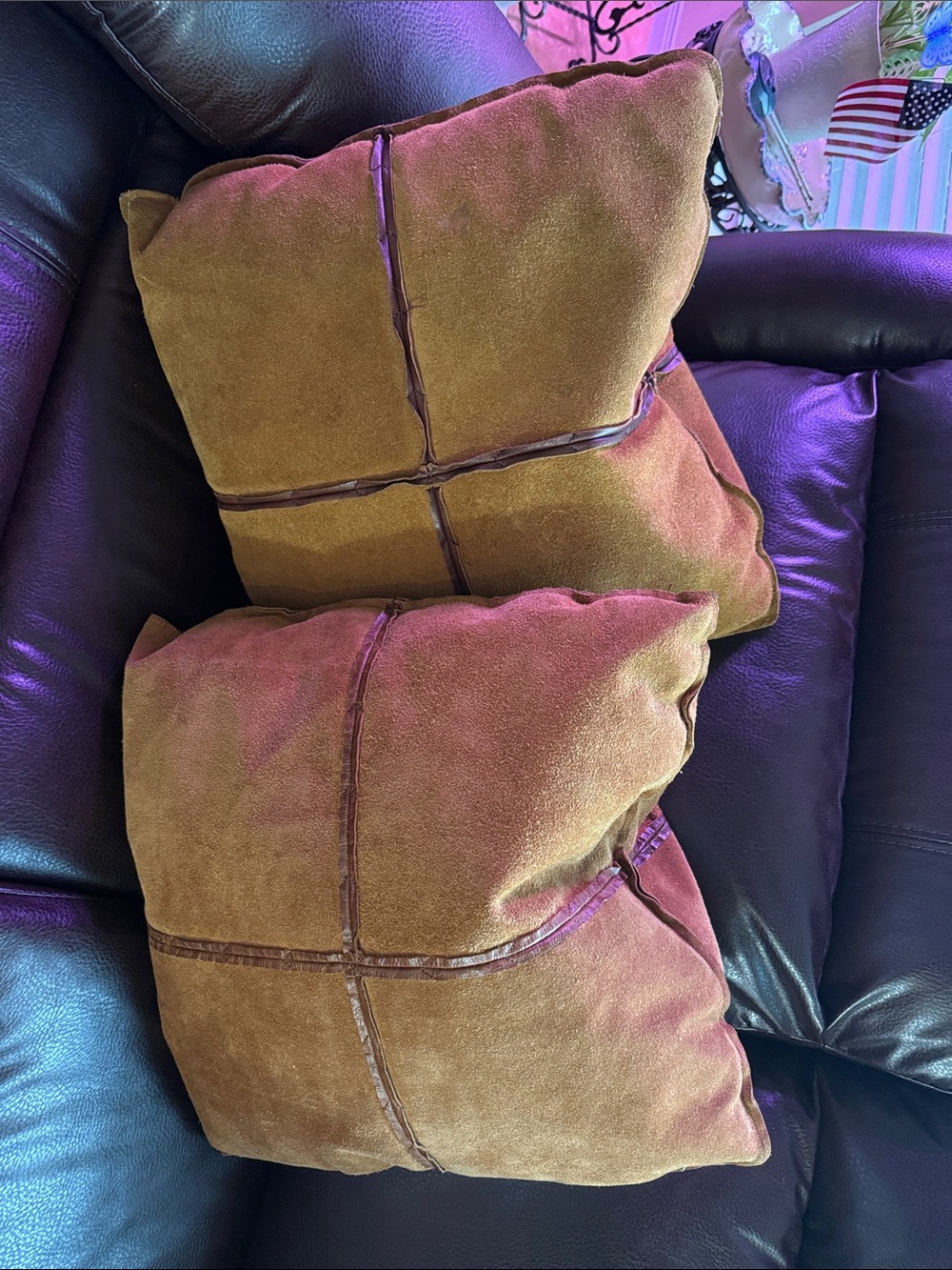 Brown Sued Decorative Throw Pillow - Home Accents.Vintage.16 by 16 inches.